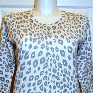 AUGUST SILK ANIMAL PRINT CARDIGAN, GLASS BUTTONS, SIZE LARGE, EUC!!!